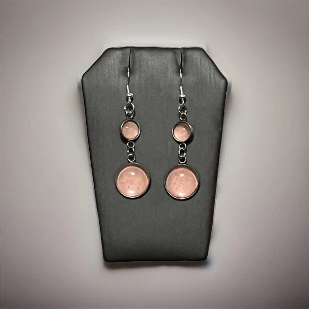Pink Cabochon Earrings Fairycore 925 Silver Plated Hooks Spring Festival